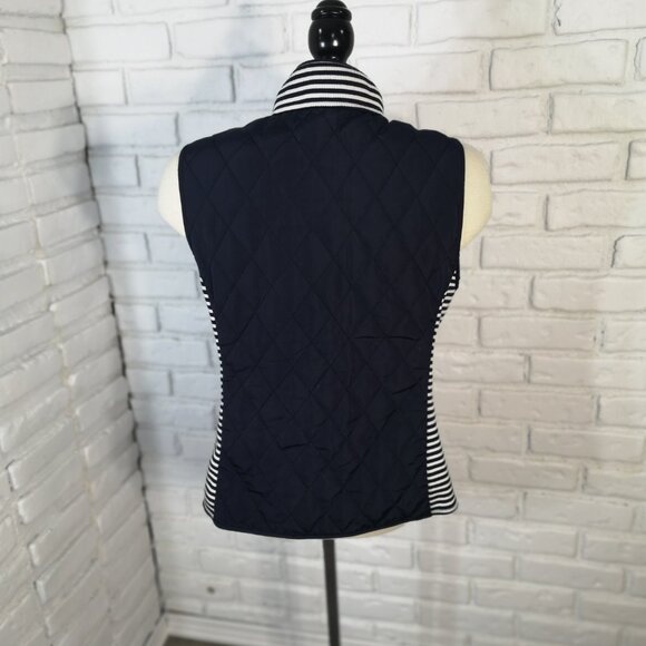 Talbots Petites Ladies Size Medium Full Zip Navy w/ White Stripes Vest - Picture 2 of 8